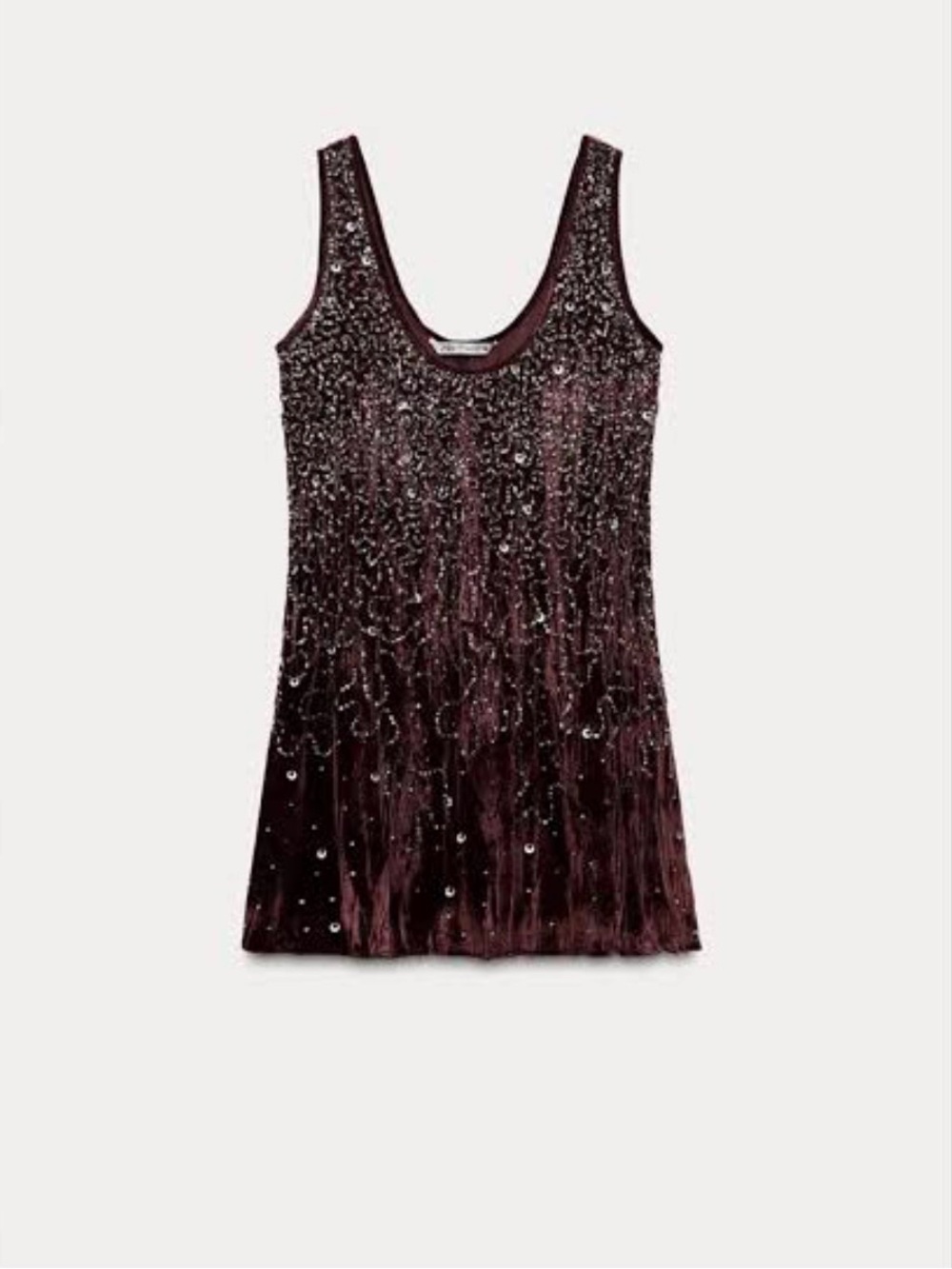 Zara Burgundy Sequin Velvet Tank Mini Dress